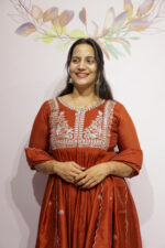 ORANGE MUL CHANDERI WITH AARI JARI WORK SUIT