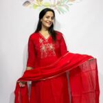 RED SEMI PARTY WEAR SUIT