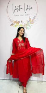 RED SEMI PARTY WEAR SUIT