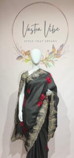DESIGNER BLACK CREPE SAREE - Image 2